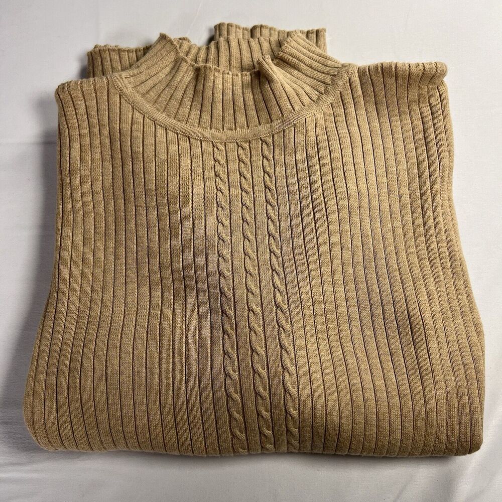 Liz Claiborne Liz Sport Women’s Tan Large Long Sleeve Sweater 100% Cotton VTG - Picture 2 of 4